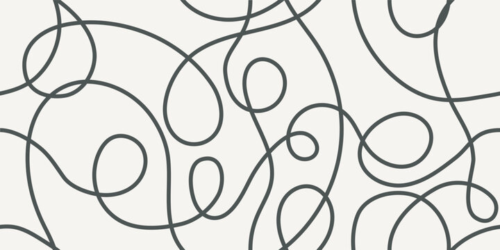 Tangled seamless background. Repeating vector pattern with messy intertwined lines. Chaotic pattern with editable lines. Modern seamless pattern for textiles and fabrics.