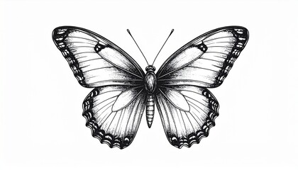Fototapeta premium Elegant Monochrome Butterfly Illustration Detailed Line Art Drawing