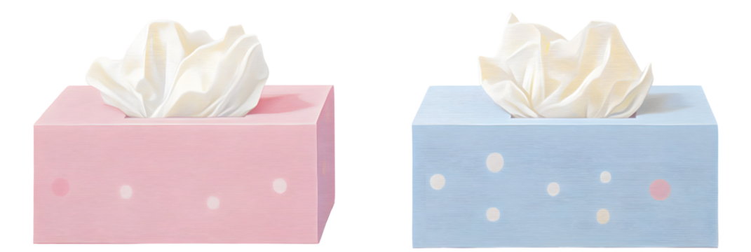 Conceptual image displaying the difference between two tissue boxes on a black background