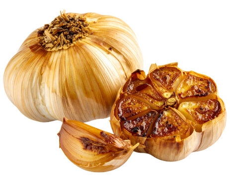 Roasted garlic isolated on white background. Suitable for marketing or business purposes. PNG file