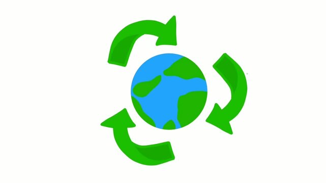 Animated universal green recycling symbol isolated on white background