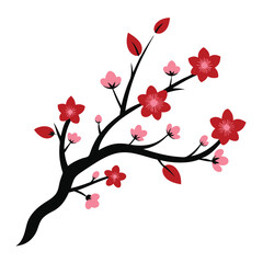 Cherry Blossom Branch Silhouette Vector, Sakura Flower Branch Silhouette Design
