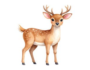 Cute cartoon watercolor deer illustration. Cartoon animal clipart illustration. © 7AM
