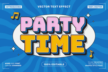 Party Time Text Effect – Editable Bold Cartoon Style for Kids, Celebration, and Social Media Design