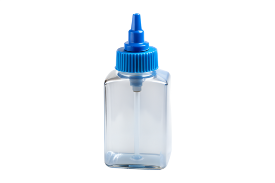 Clear Plastic Bottle with Blue Cap and Dropper