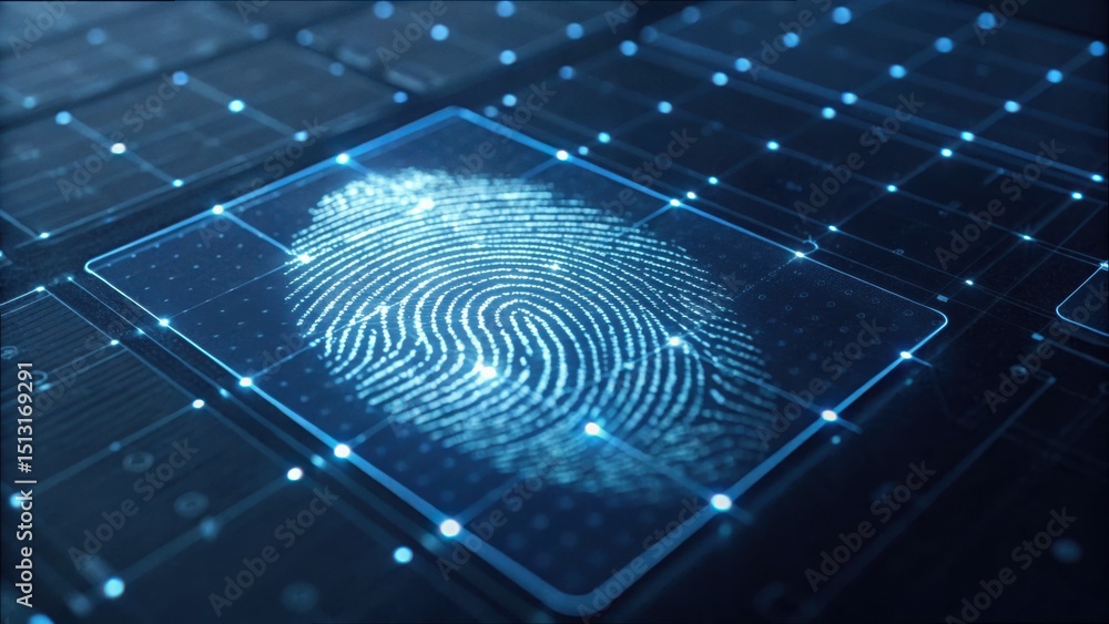 Poster digital fingerprint scan with glowing effects in gigapixel quality
