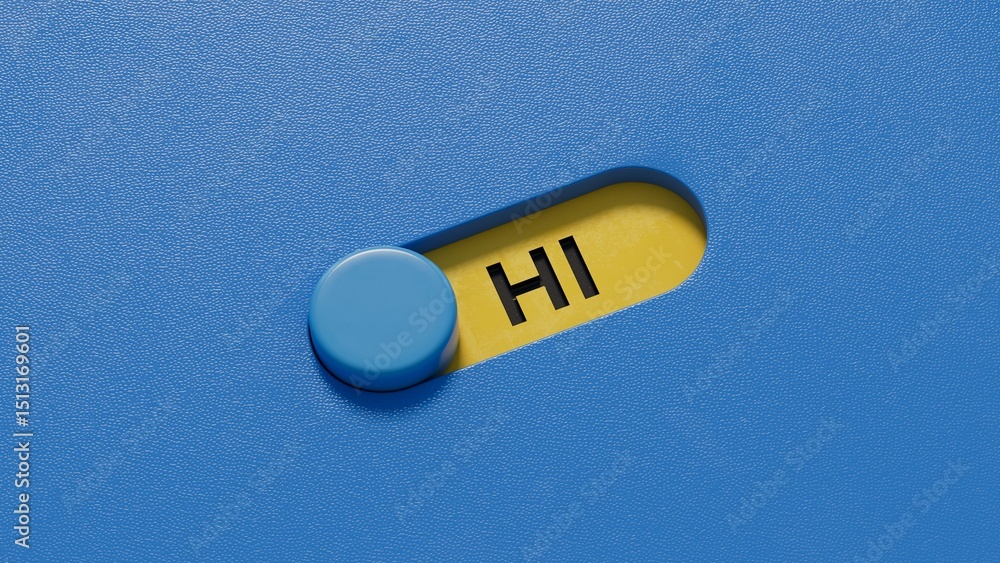 Aufkleber hi- word concept. minimalist abstract design. close up of slide switch,business concept. 3d renderin