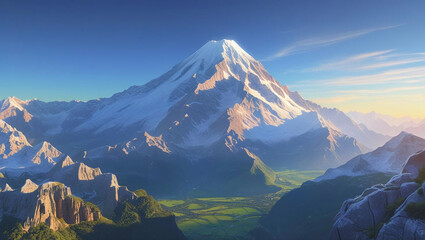 Fototapeta premium Majestic mountains in Japan showcase natural beauty at sunrise with snow-capped peaks and lush valleys