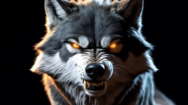 Fierce Gray Wolf with Glowing Eyes A Digital Art Masterpiece
