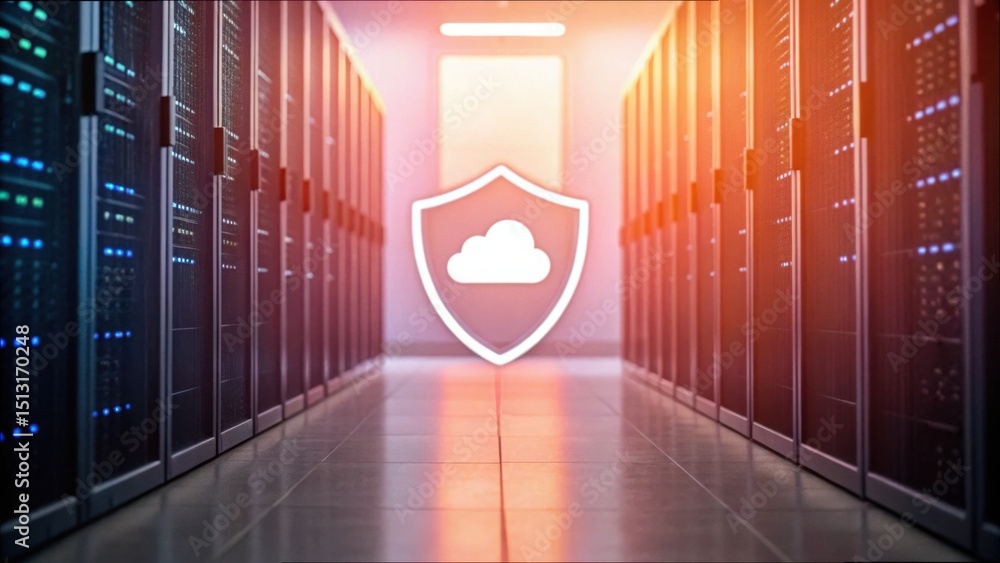 Aufkleber Secure Cloud Data Transfer Concept with Shield Symbol in Data Center