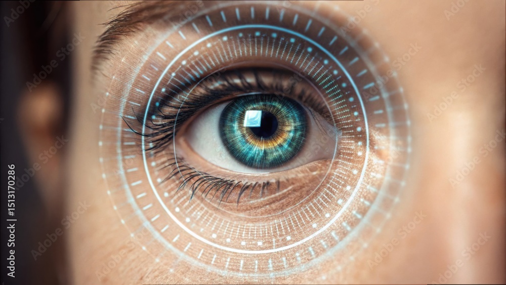 Aufkleber eye with digital lens effect and data encryption visual elements