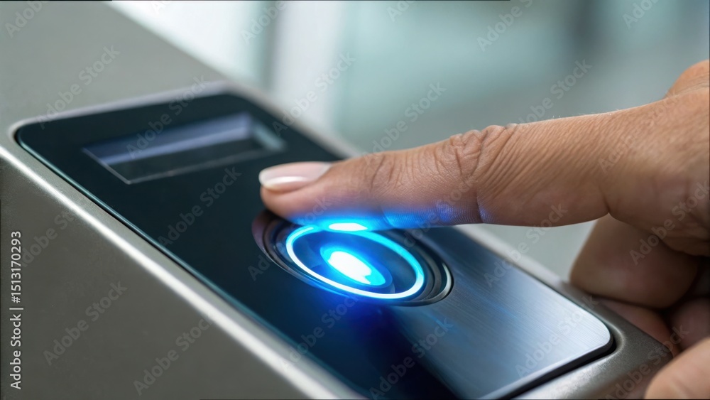 Aufkleber finger pressing biometric login button for secure access control system