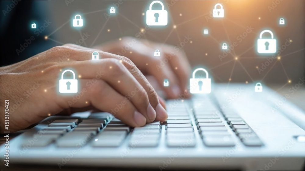 Aufkleber Secure Typing on Keyboard with Encryption Icons for Data Protection