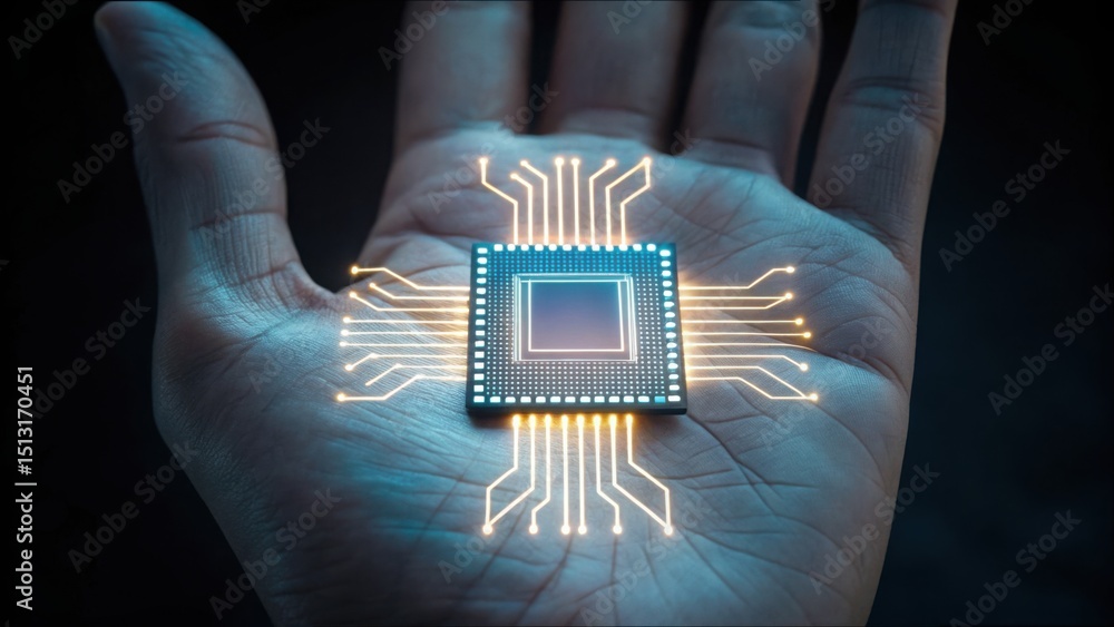 Aufkleber Human Hand Holding Microchip Displaying Data Privacy Concepts