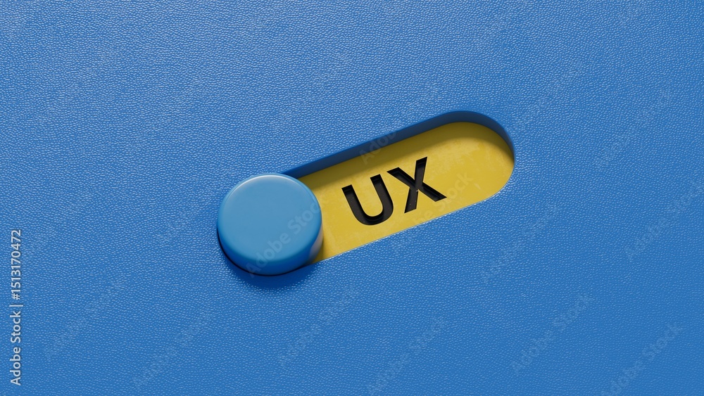 Poster word ux with slide switch.close up of slide switch,business concept.3d rendering on blue background.