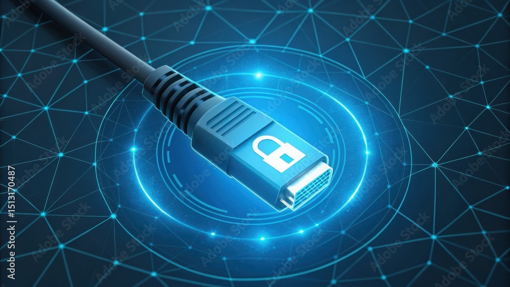 Poster digital cable connector with lock overlay for secure data transfer