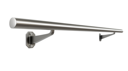A detailed depiction of a stainless steel handrail return-to-wall bracket, isolated on Transparent background.