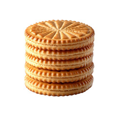 Stack of Golden Brown Round Crackers or Biscuits