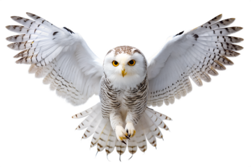 Majestic Snowy Owl in Flight Wings Spread Wide,  A Breathtaking Wildlife Image