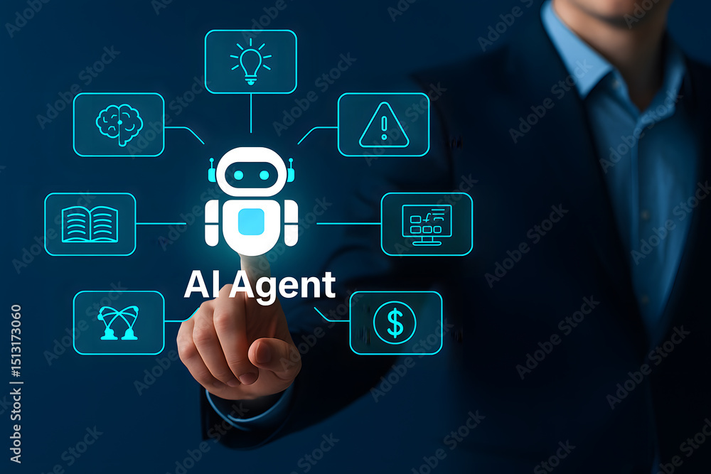 Poster ai agent concept displayed in business context representing digital technologies, efficiency, and in