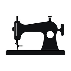 Sewing machine silhouette on white background  
Vintage sewing machine vector icon in black  
