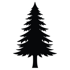 Obraz premium Silhouette of a single pine tree on white background Single pine tree silhouette vector illustration 