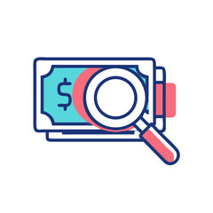Money with Magnifying Glass Icon Illustration Vector
