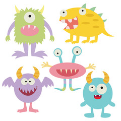 Funny colorful monsters vector cartoon illustration