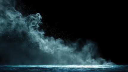 Mysterious background smoke over water surface with dark dramatic