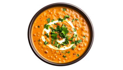 Delicious dal makhani in bowl isolated on solid white background  in Png format 