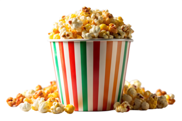 Delicious Buttery Popcorn in a Colorful Striped Bucket
