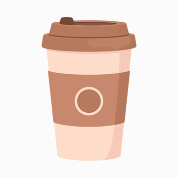 A cartoonstyle paper coffee cup with a brown lid and sleeve
