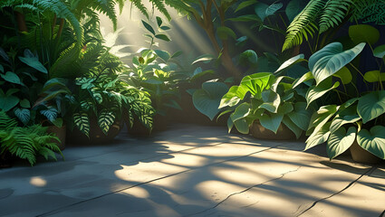 background palm trees in a tropical garden