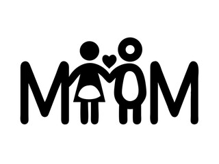 Simple black and white illustration of a mother holding a baby, perfect for Mother's Day designs. 