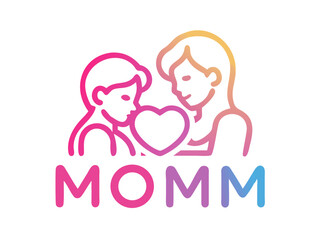 Simple black and white illustration of a mother holding a baby, perfect for Mother's Day designs. 