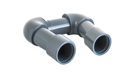 A detailed depiction of one gray PVC pipe fitting (elbow, 90 degree) with solvent weld ends, isolated on Transparent background.