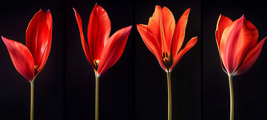 Fototapeta premium Red Tulip Blooms A Close-Up Study of Four Stages