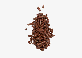 Group Of Chocolate Sprinkles Or Meises Cakes And Bakery Items On White Background 3D Illustration