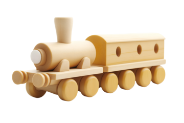 A wooden toy train, classic and timeless, sparking imagination, isolated on white background