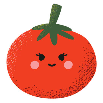Cute Tomato Textured Illustration Handdrawn Vegetable Element Happy Girly Expression
