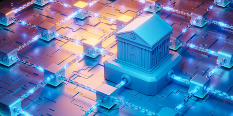 Bank and Blockchain Technology Concept