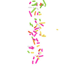 Colorful Sprinkles For Cakes And Bakery Items Falling From Top On White Background 3D Illustration
