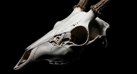 Naklejka premium Deer Skull with Antlers on Black Background