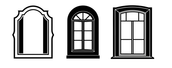 Window frame silhouette vector set isolated on white background