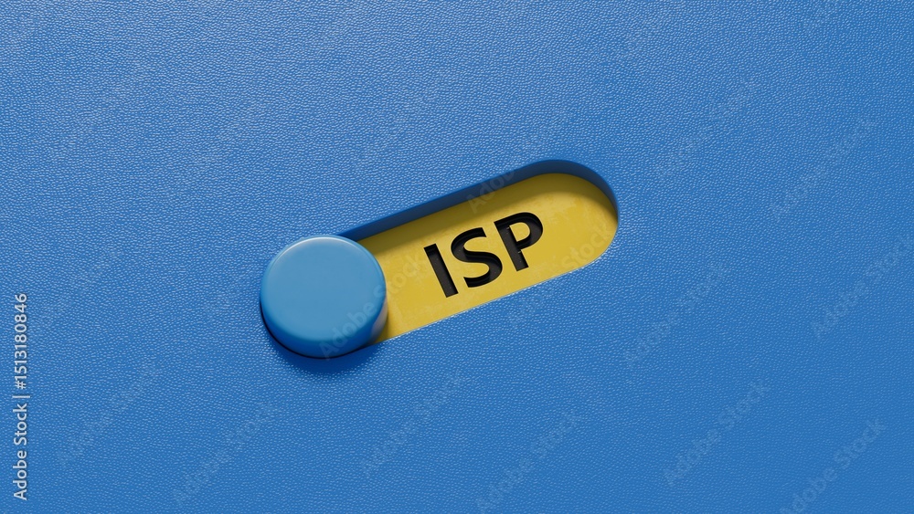 Poster isp sign on slide switch.close up of slide switch,business concept.3d rendering on blue background.