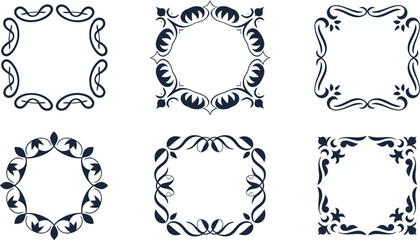 Obraz premium Elegant Decorative Frame Design Square Shape with Swirls and Flourishes for Invitations and Graphic Projects on Black