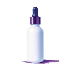 White glass dropper bottle, purple cap,  realistic
