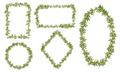 Olive branches, decorative lines, and frames with leaves. Elegant botanical elements perfect for wedding invitations, product packaging, branding, logos, and Mediterranean-themed designs.