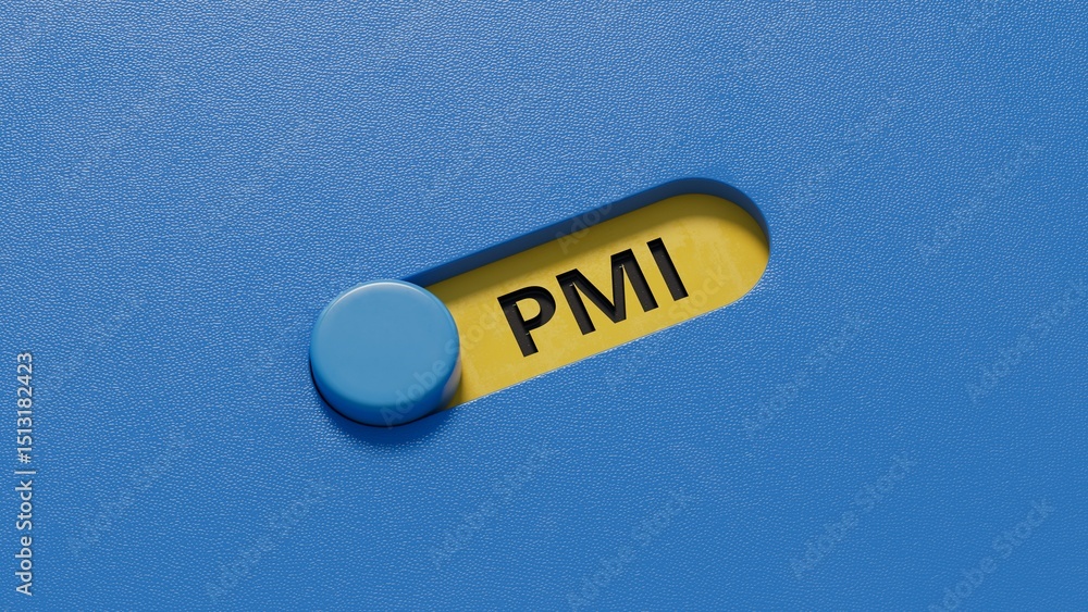 Poster slide switch with the letters pmi . pmi - short for project management institute.close up of slide s