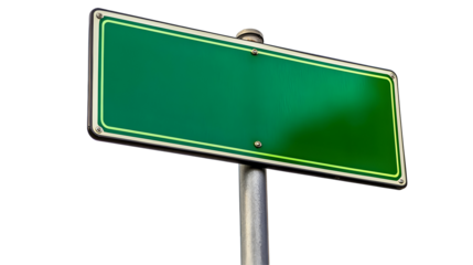 Blank Green Street Sign on a Post with Black Background Ready for Custom Text